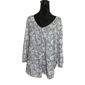 Lauren‎ Ralph Lauren 3/4 Sleeve Pullover Floral Cotton Blouse Pintucking Size XL